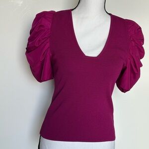 Express Pink Fitted Puff Sleeve Blouse